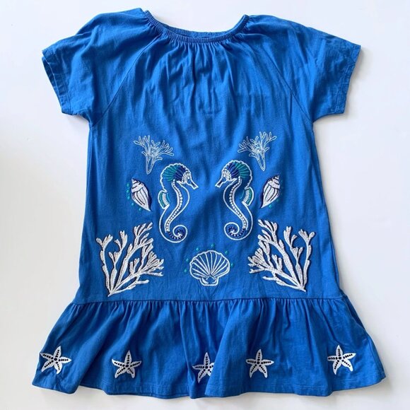 Mini Boden Girl Blue Embroidered Relaxed Waist Jersey Dress 6-7 years - Picture 1 of 8